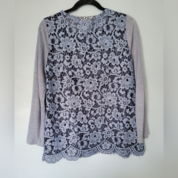 Sundance Linen Blend Lace Long Sleeve Top Blue M - Picture 2 of 7